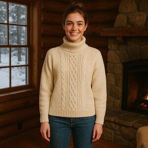 Vintage College Point Women Sweater M Chunky Cable Knit Old Money Cottagecore